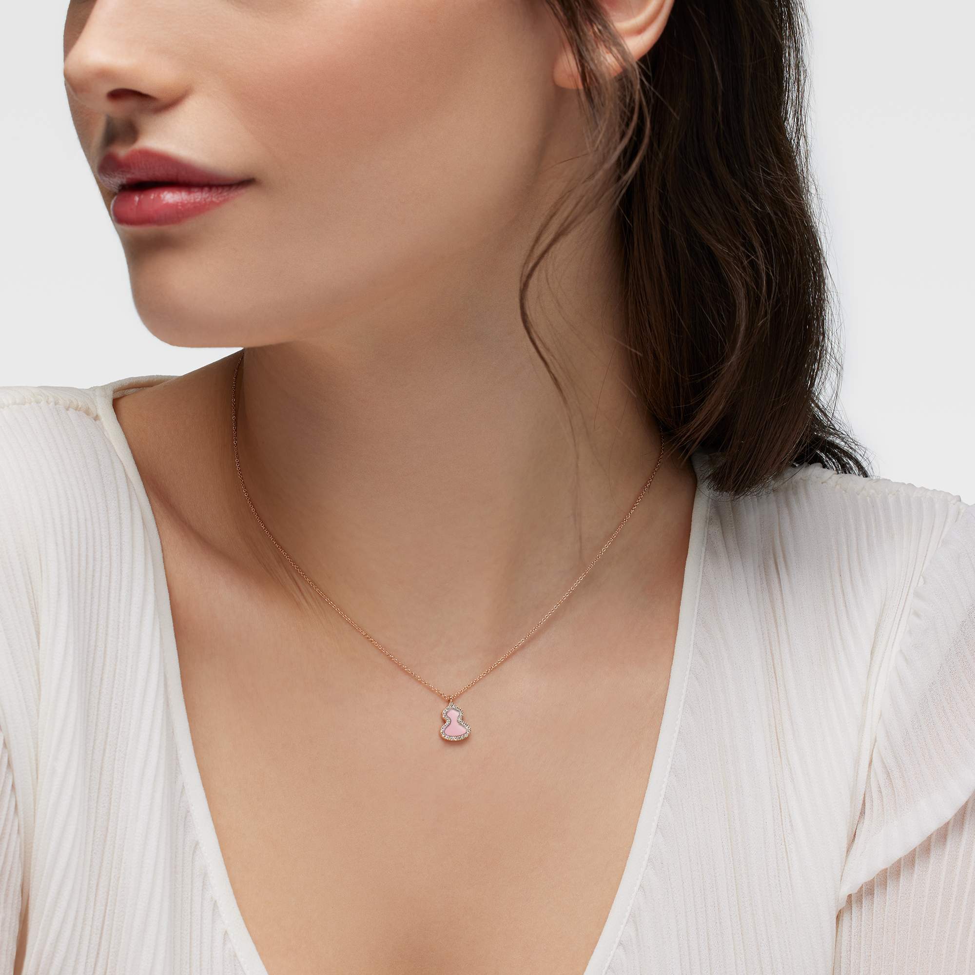 Wulu Petite Rose Gold, Pink Opal and Diamond Pavé Pendant | Qeelin